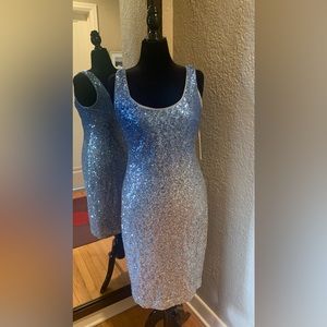 Nicole Miller Sleeveless Blue and Silver Ombré Sequined Dress- Size 10
